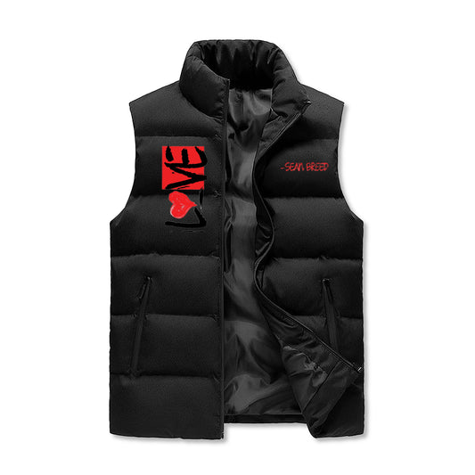 Mens Warm Stand Collar L❤️VE Zip Up Puffer Vest