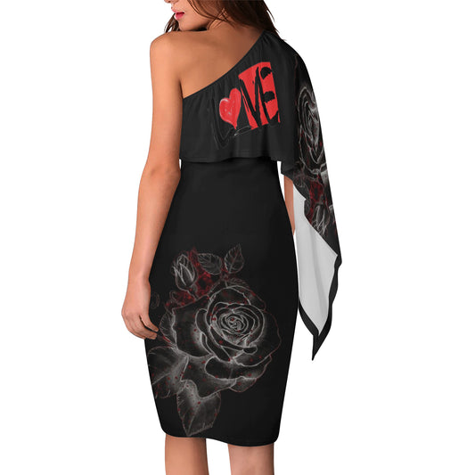 Womens Long Sleeve One Shoulder L❤️VE Party Dress