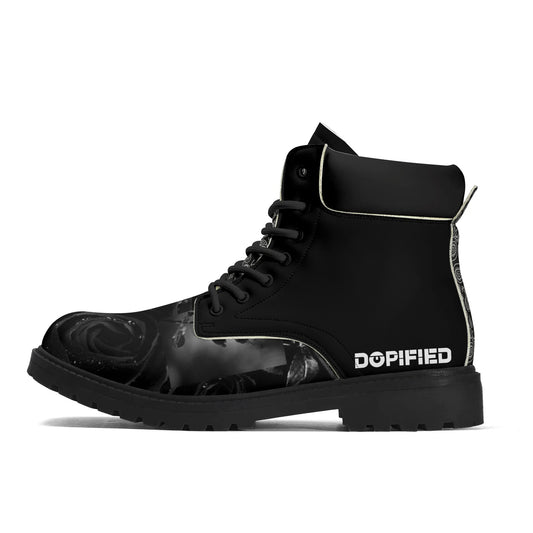 Mens High Quality DOPiFiED Camo/Rose Black Leather All Season Boots