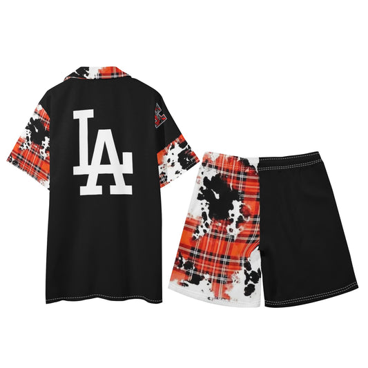 Mens Regular Fit LA Hawaiian Short Sleeve Shirt and Shorts Set