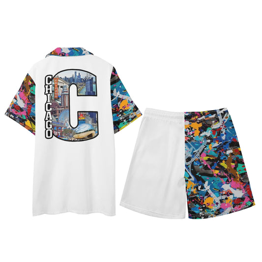 Mens Regular Fit Chicago Rep Hawaiian Short Sleeve Shirt and Shorts Set