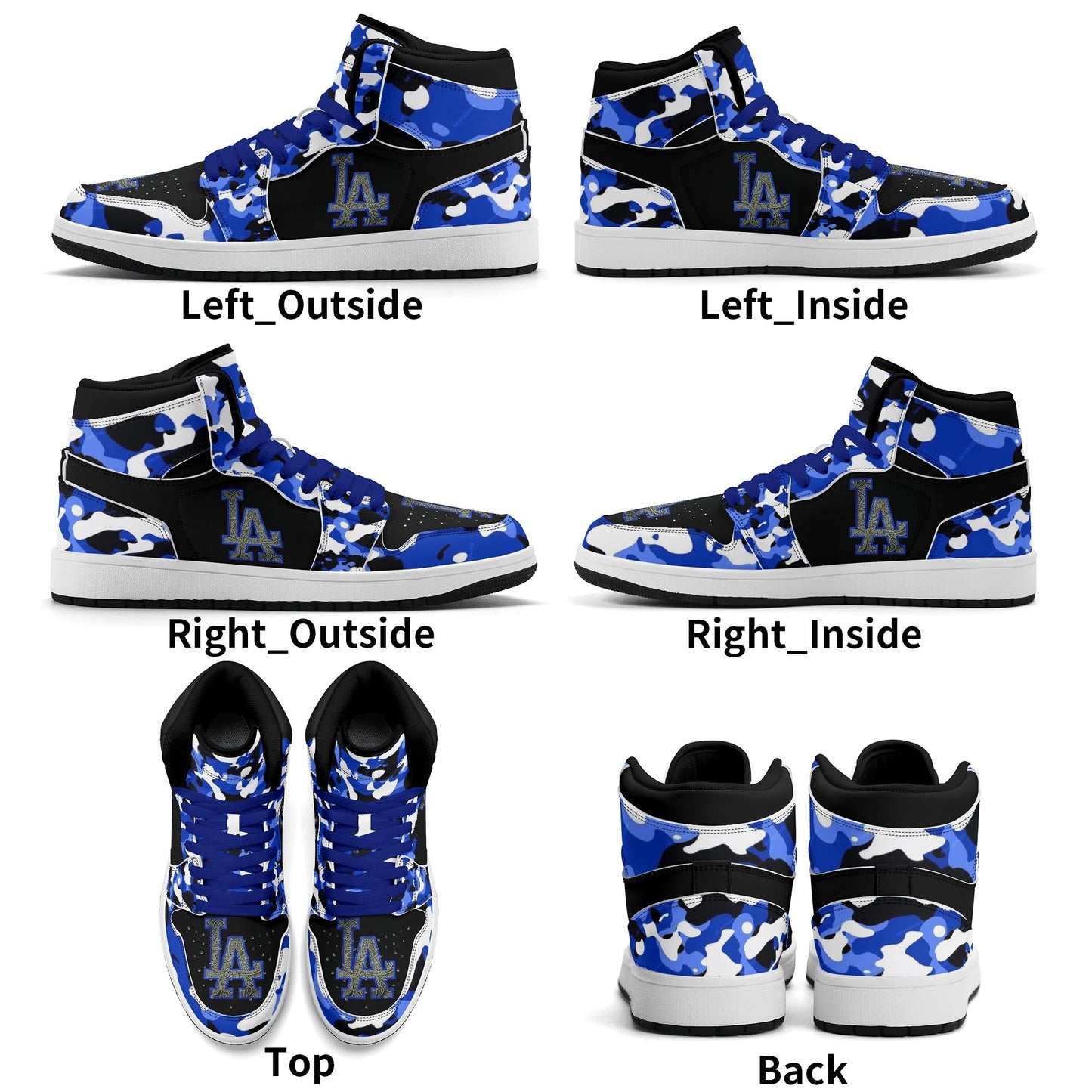 Mens Los Angeles Blue camo Premium PU Leather High Top Sneakers-V2