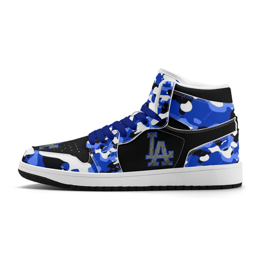 Mens Los Angeles Blue camo Premium PU Leather High Top Sneakers-V2