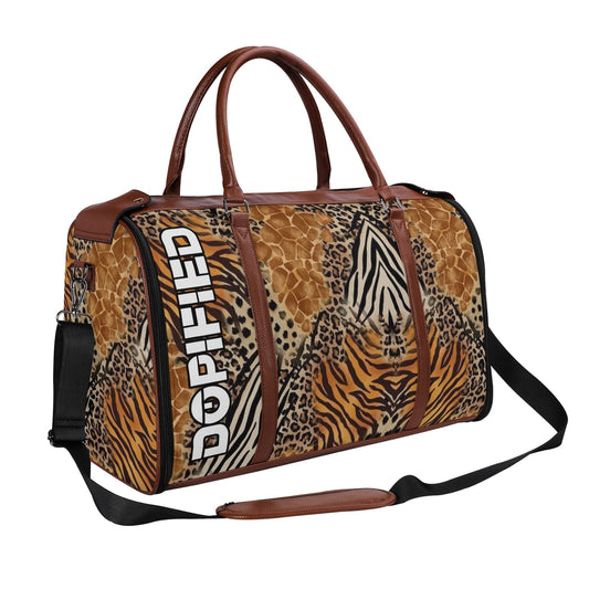 DOPiFiED Animal collage Leather Duffle Bag Foldable Travel Bag