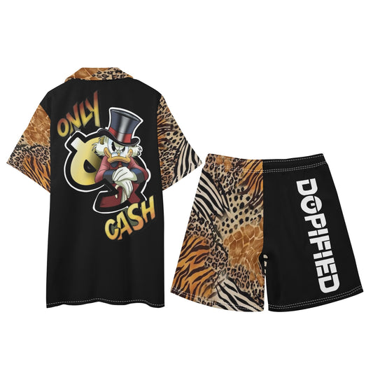 Mens Regular Fit Animal Remix Cash Only Hawaiian Short Sleeve Shirt and Shorts Set
