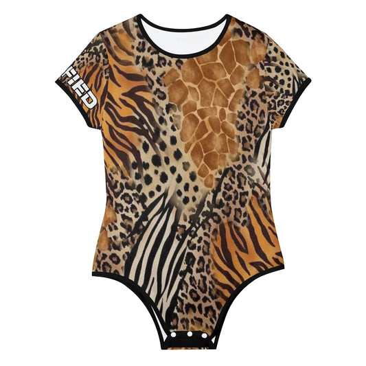 Womens Safari Crew Neck Short Sleeve Slim Fit Bodysuit