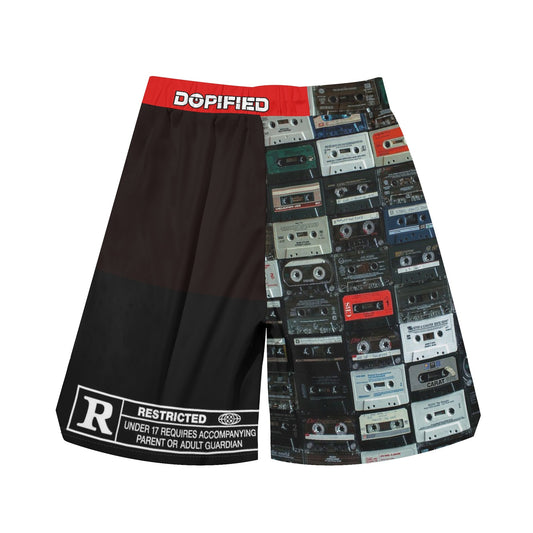 Mens Retro Hiphop Cassette Tape Basketball Mesh Shorts Sea Life Swim Trunks