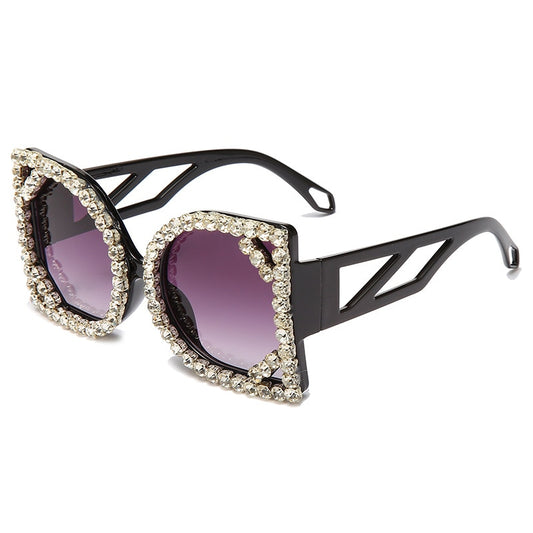 Luxury Diamond-studded Sunglasses Fashion D-shaped Big Frame Sun glasses Female Diamond Gorgeous Sunglass