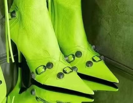 Fashion Pointed Toe Boots Women Chain Fringe Zipper Pumps Heels Soft Leather Ladies Party Ladies Shoes