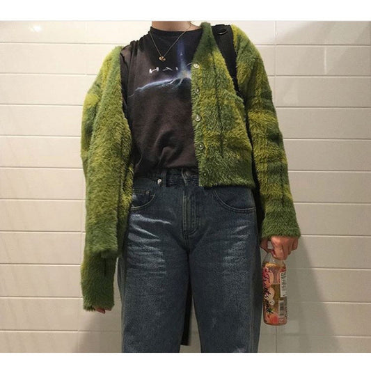 Ghost Horse Girl Thickened Warm Mink Fleece Checkered Sweater cardigan Coat