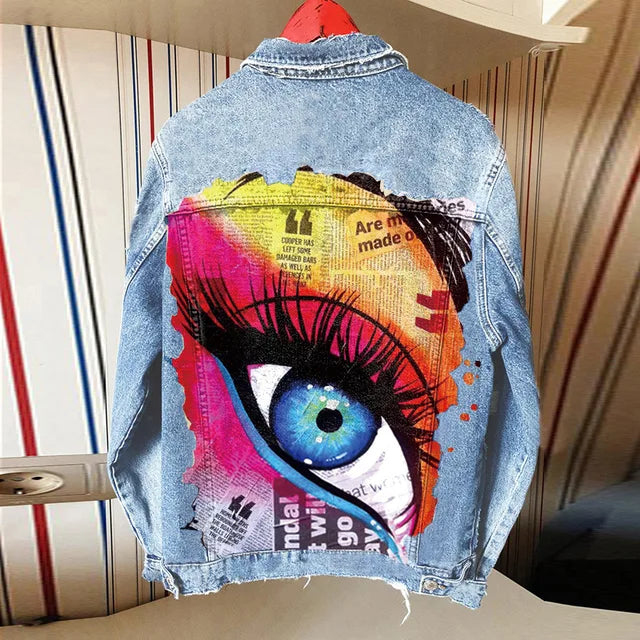 Women's Street Net Red Lapel Denim Jacket