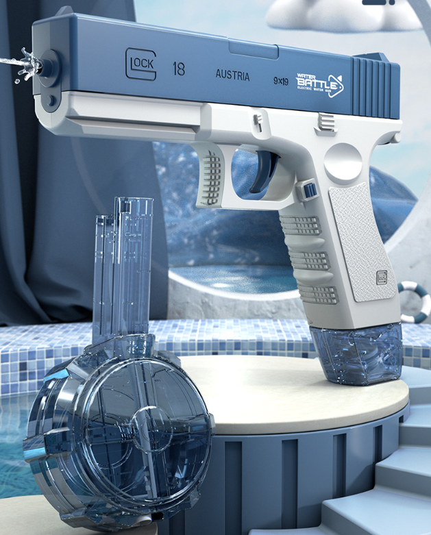 Fully Automatic Glock w Da Drum, Continuous Electric Water Gun toy