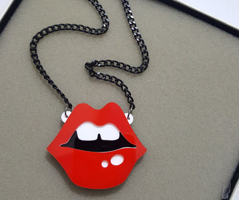 Fashion Acrylic Jewelry Custom Women Sexy Red Lips Large Pendant Necklace Black Link Chain HipHop Rock Necklaces