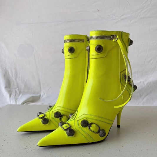 Fashion Pointed Toe Boots Women Chain Fringe Zipper Pumps Heels Soft Leather Ladies Party Ladies Shoes