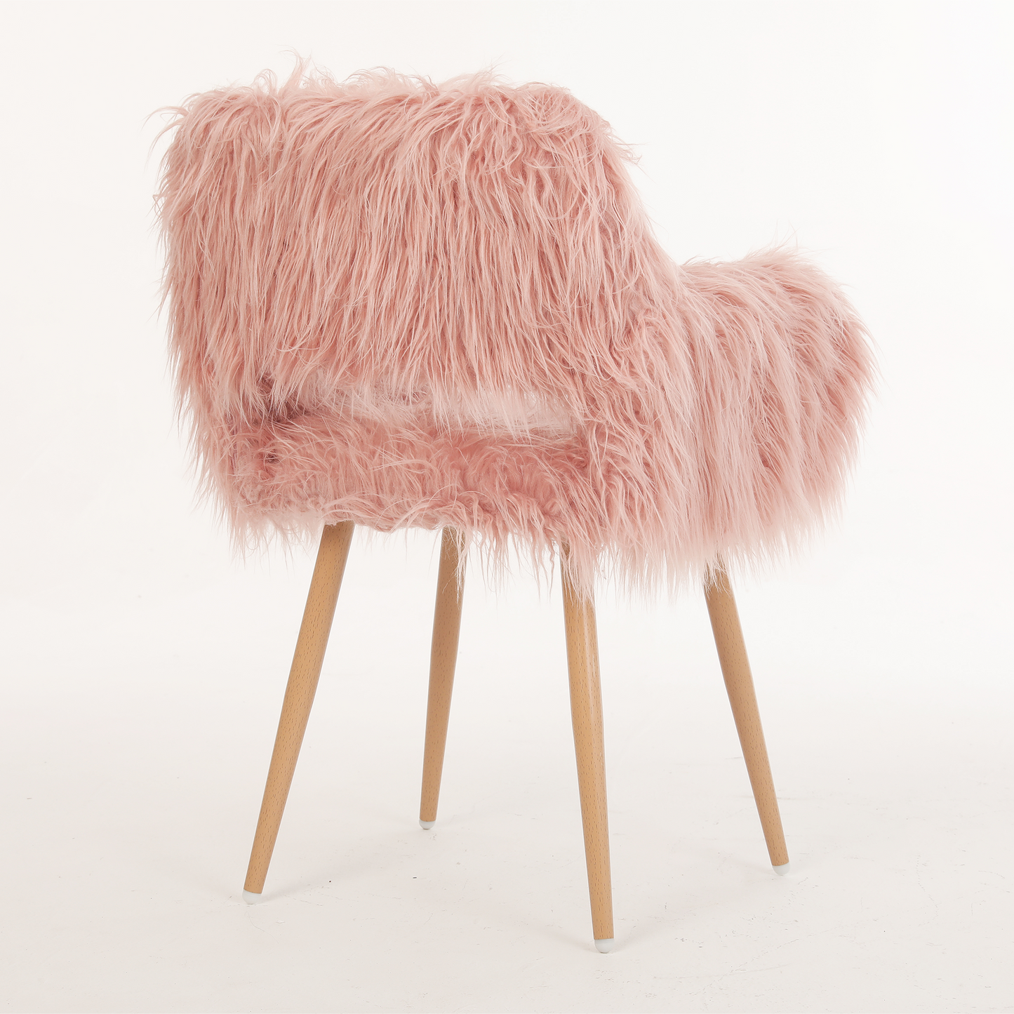 PINK Faux Fur Upholstered Make up chair Side Dining Chair with Metal Leg(PINK+Beech Metal Leg)