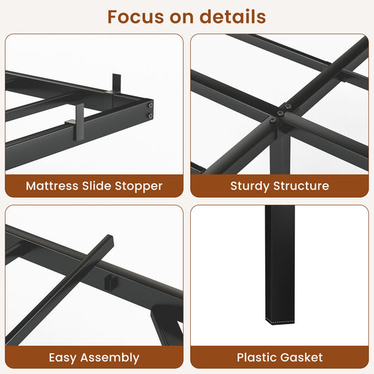 Floating Bed Frame King Size with LED Lights & charging station, Metal Platform Queen Bed, 79.9'' L x 76.2'' W x 7.9'' H.