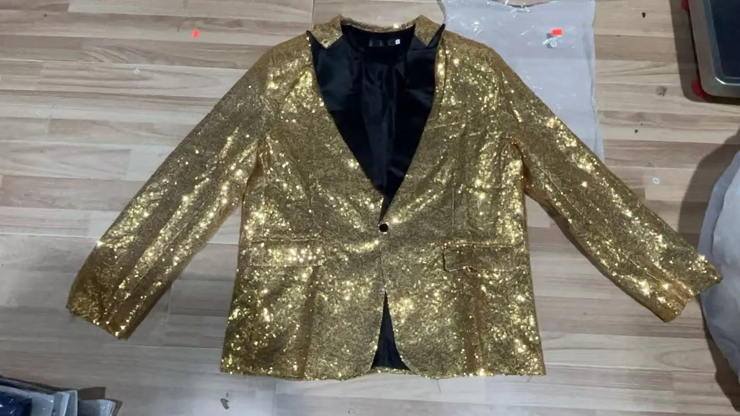 Men's Glitter Sequin Suit Jacket Fancy Coats Wedding Party Blazer Gentleman Bling Formal Jacket