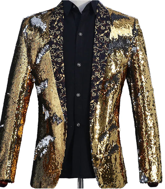 Men's Glitter Sequin Suit Jacket Fancy Coats Wedding Party Blazer Gentleman Bling Formal Jacket