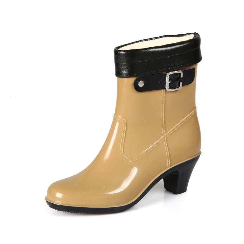 Rain Boots Women Waterproof High Rainboots Slip Glass with Water Boots