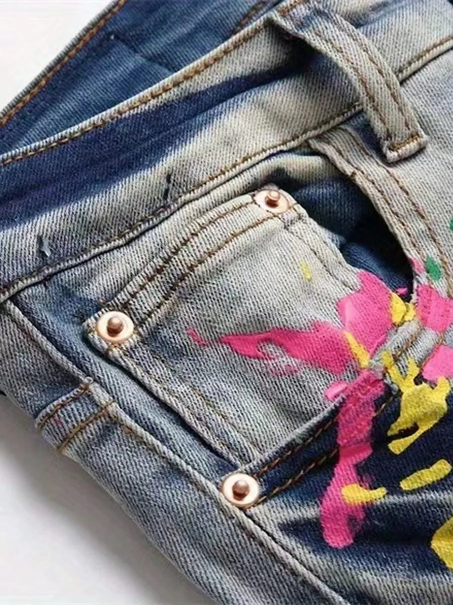 European and American new fashion trend old washed hole printed jeans