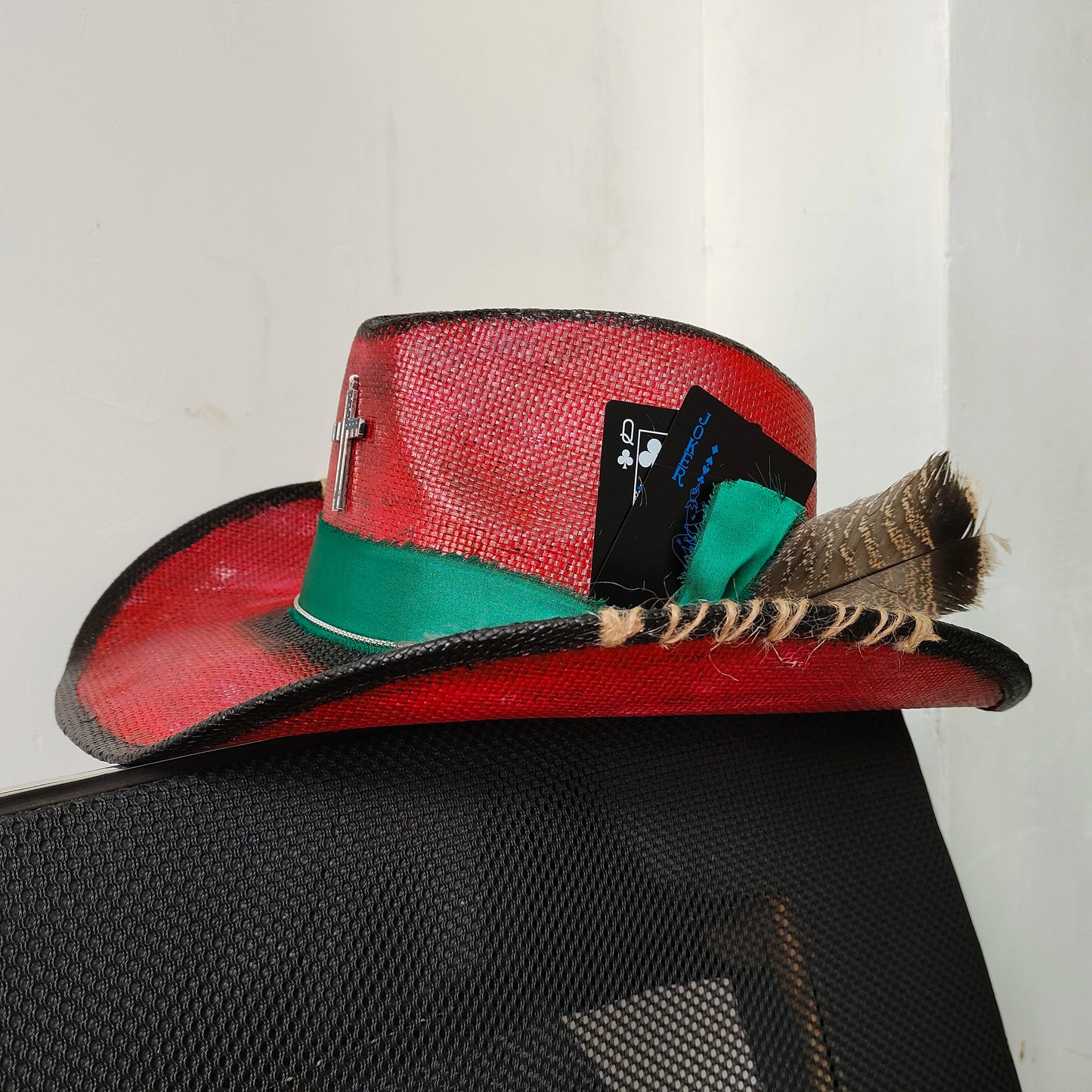 Cowboy Hat Summer Straw Hat Unisex Cowboy Hat Blue Painted Jazzy Cowboy Straw Hat Wide Brim Hat Party Cowboy Hat