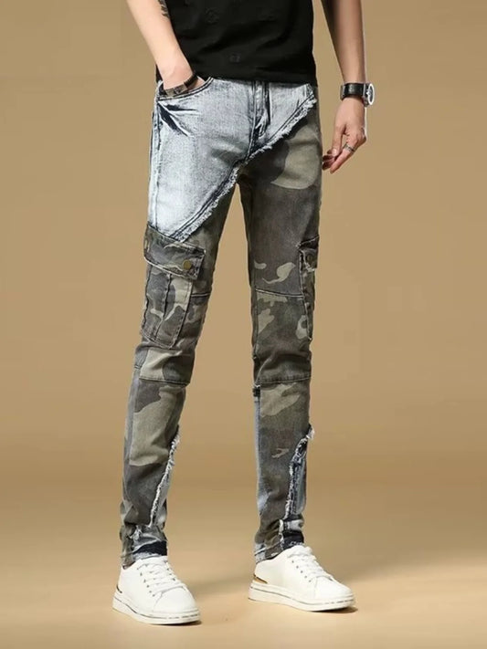 Men's Slim Fit Camouflage Jeans Casual High Stretch Denim