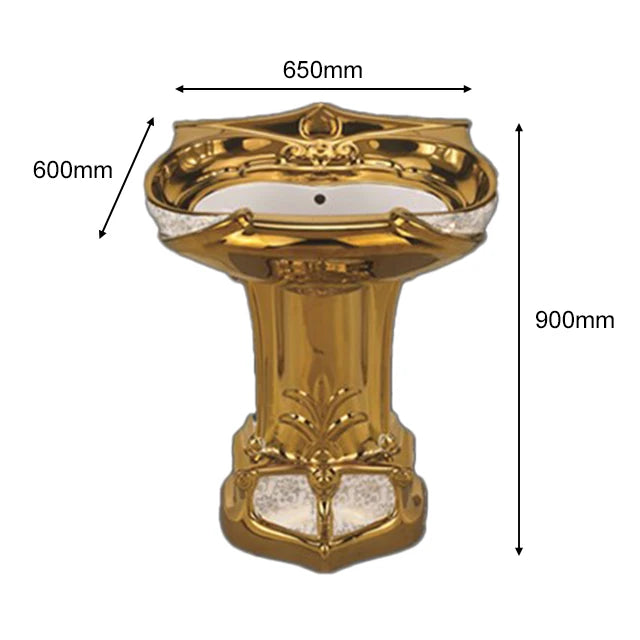 Royal Luxury Style Bathroom Ceramic Water Closet Floor Mounted Gold Color Wash Basin Pedestal Sink Two Piece Toilet Commode Set