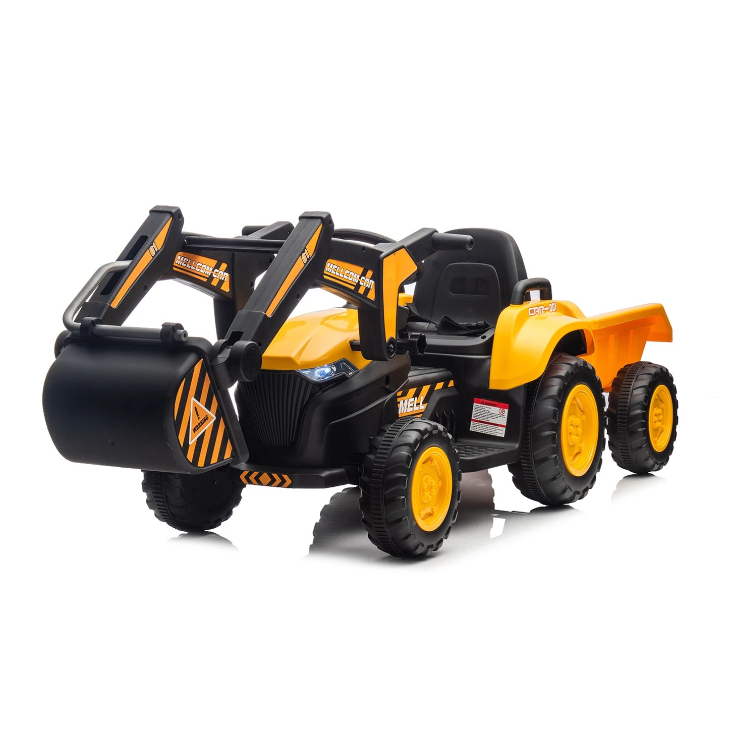 12V 3 in 1 Kids Ride On Excavator & Tractor with Detachable Trailer, Kids Electric Vehicles with Remote Control LED Lights Music