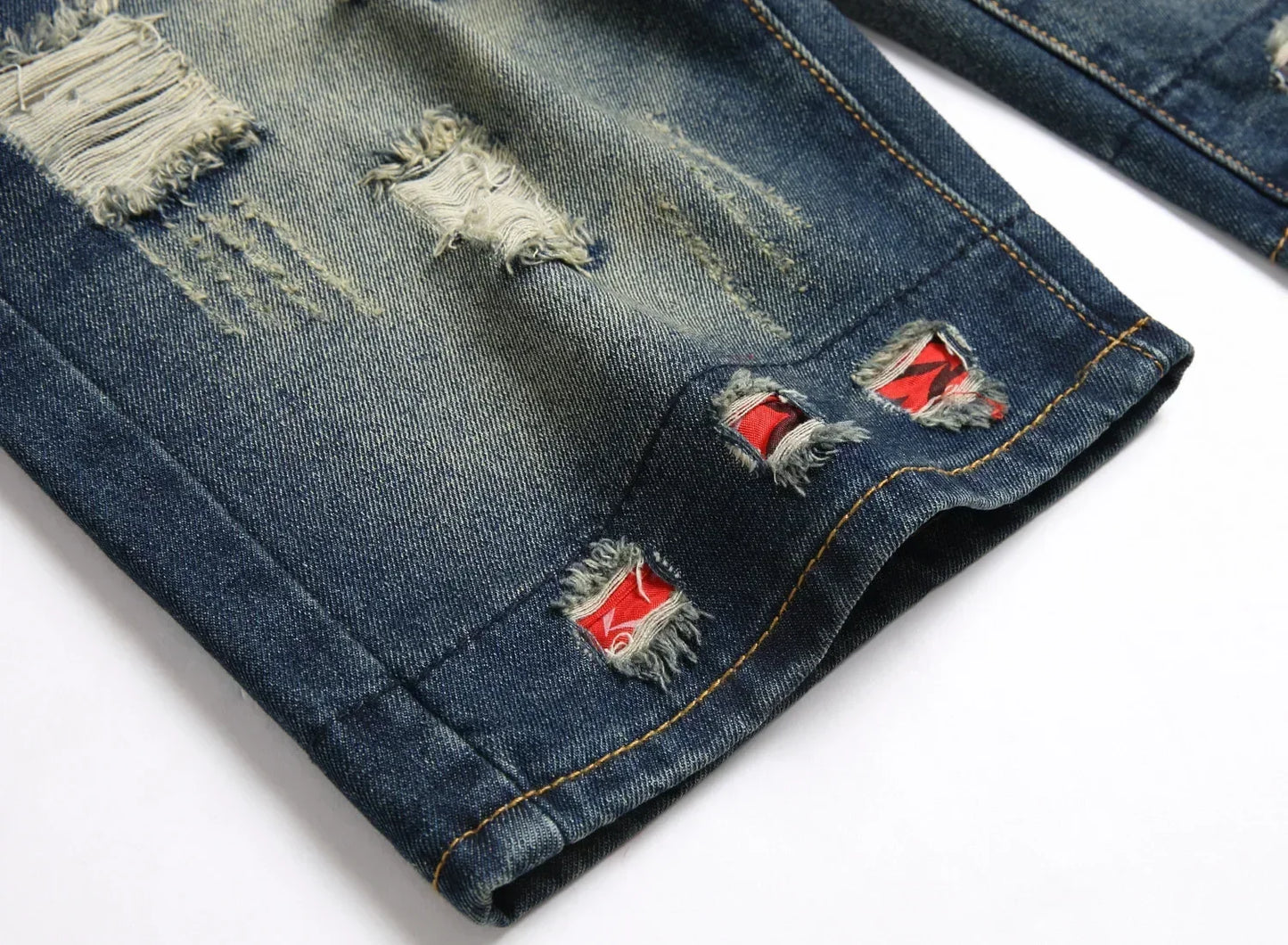 Men Denim Shorts Casual Fashion Street Wear Ripped Hole Patches Distressed Male Straight Jeans Shorts