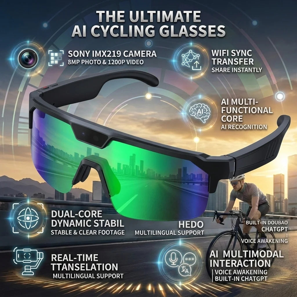 2026-27 New 1200P Camera Smart Goggles/ shades. Men 8MP Pixel Anti-shake Video ChatGPT Translation Dual Mic Audio
