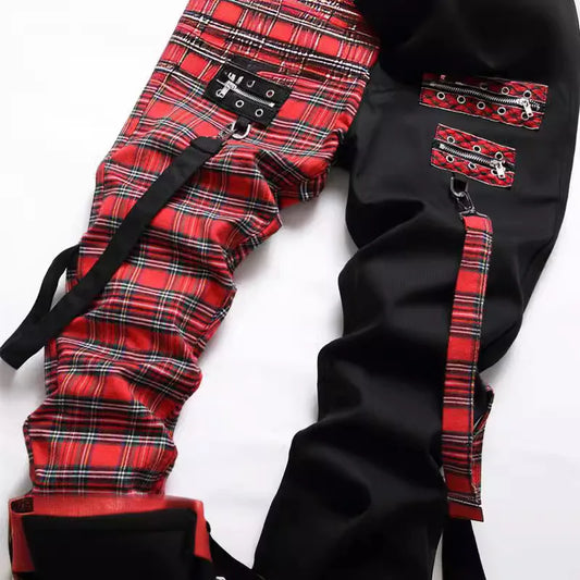 Men New Suspender Color Blocking Slim Fit Hip-hop Personality Funny Design for Men's Denim