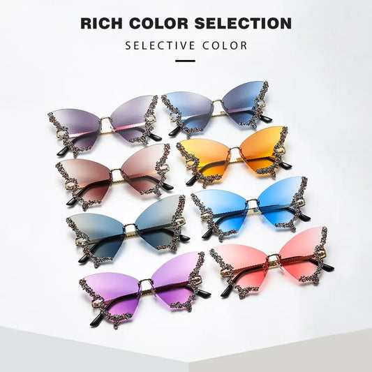 Luxury Eyewear Diamond Butterfly Sunglasses for Women Ladies Shades