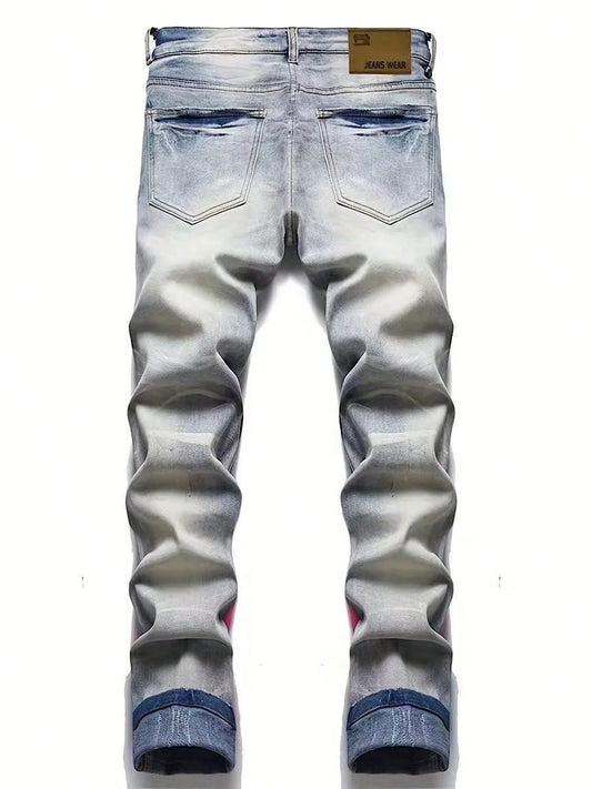 European and American new fashion trend old washed hole printed jeans