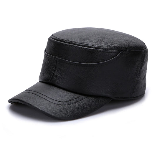 Men's Real Leather Fall Winter male 100% Genuine Real Cowhide Leather Military Cap