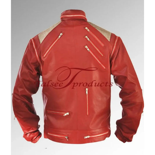 Rare Classic MJ MICHAEL JACKSON CUSTOM Classic Beat It MV Red Zipper Leather Jacket