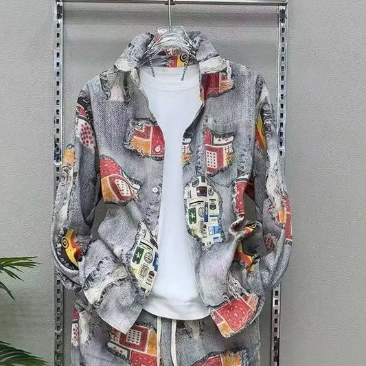 Men's Casual Sets Streetwear Long Sleeve Jacket Coat+ Pants 2 pc set