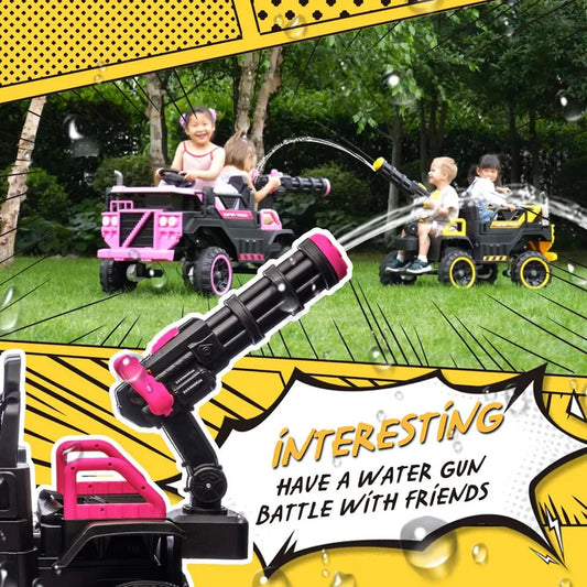 A Spacious 3-seater Children's Truck With A Built-in Water Gun An Electric Mount And Adjustable 3-speed Pink Baby Ride Toy