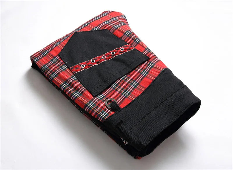 Men New Suspender Color Blocking Slim Fit Hip-hop Personality Funny Design for Men's Denim