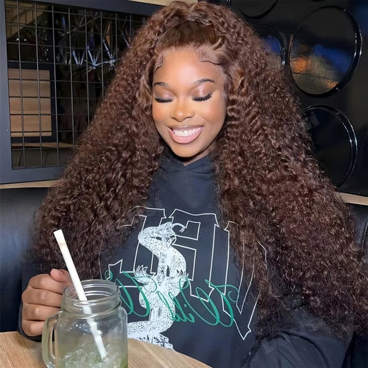 Chocolate Brown 13X6 Hd Lace Frontal Wig Deep Wave Human Hair Wigs 100% 250 Density Colored Pre Plucked Brazilian Wigs For Women