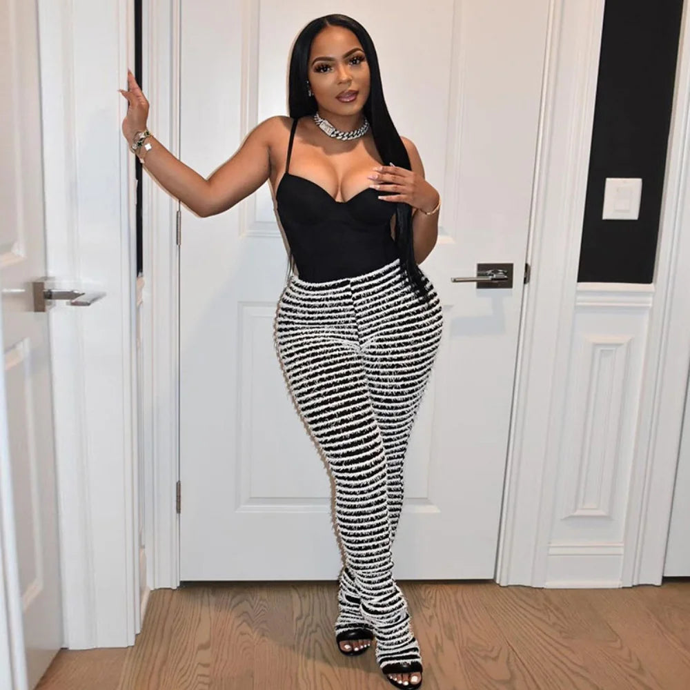 Color Block Stripes Pants Women High Waist Loose Sweatpants Women's Bodycon All-match Summer Trouseres