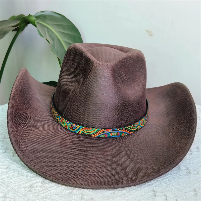 Faux Leather Western Cowboy Hats Men Women retro cowboy hats big brim cowgirl hat knight hat men. Australian