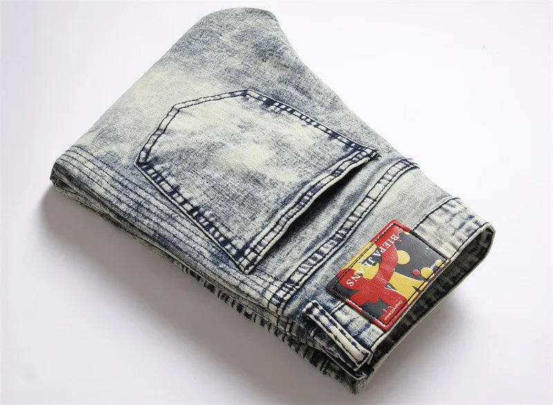 Stretch Denim Jeans Streetwear Patchwork Holes Ripped Distressed