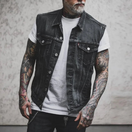 Men's retro fashion motorcycle sleeveless denim vest jacket high street