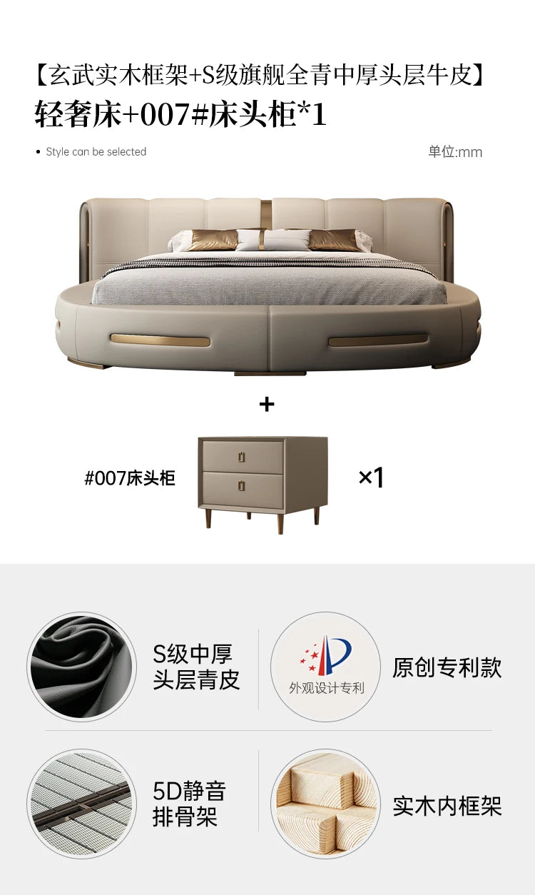 Round Full Bed Bedroom Frame, Queen Double Massage Bed, Luxury Sleeping Platform Beliche Home Furniture