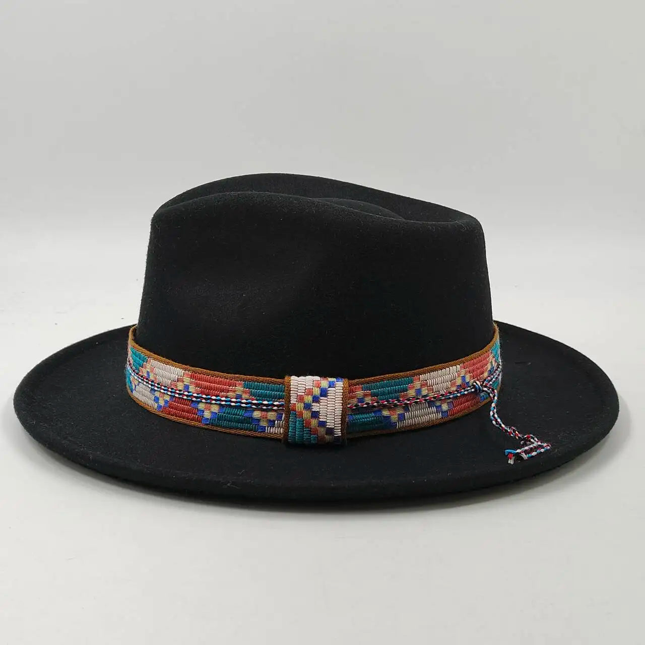 Feather Fedoras Hat for Men Women Black Felt Wide Brim Jazz Cap Plum Blossom 8 Playing Card