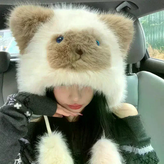 Thicken Raccoon Hat With String Winter Warm Ear Protection Cold-Proof Outdoor Big Head Circumference Fur Hat