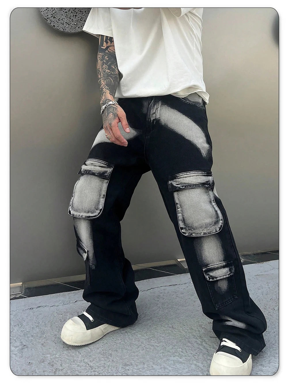 Streetwear Men's Jeans Tie Dye Cowboy Pants Wide Leg Hip Hop Goth Soft Cotton Jeans
