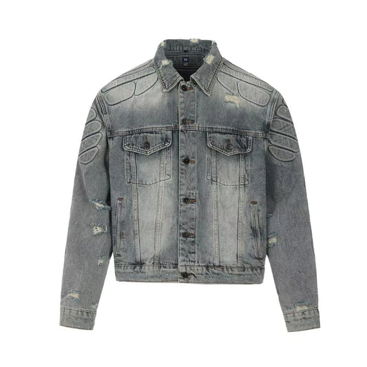 Kanye Co Branded Armor Hole Denim Jeans Jacket Men Women Nice Washed Heavy Fabric Unisex Jackets Coat