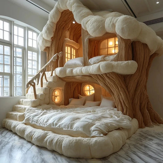 Designer explosion cream wind children on and off the bed mother bed fabric bed camera in