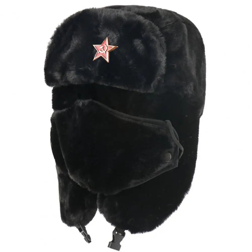 Plush Russian Imitation Rabbit Fur Outdoor Hat Ear Protection Anti Cold Windproof BomberHats